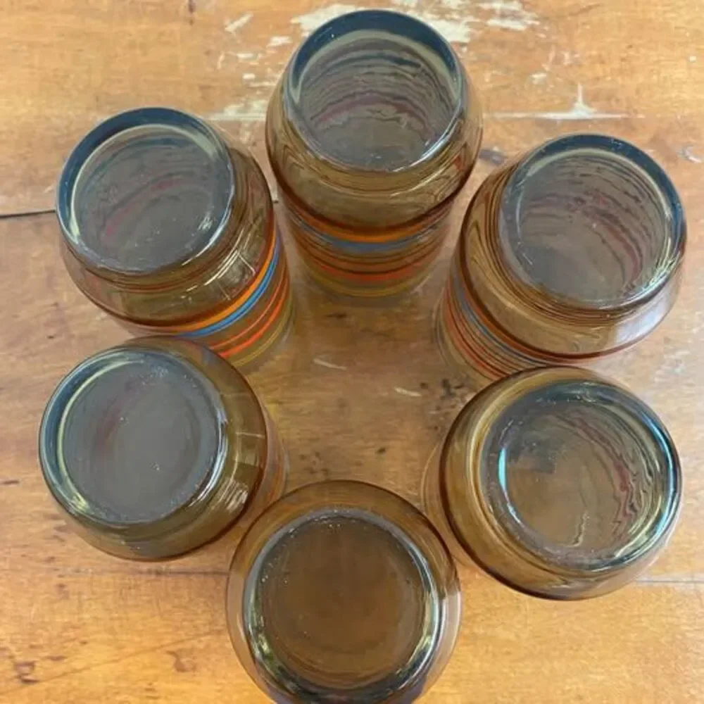 Vintage Dominion smoked amber retro striped juice glasses set of 6